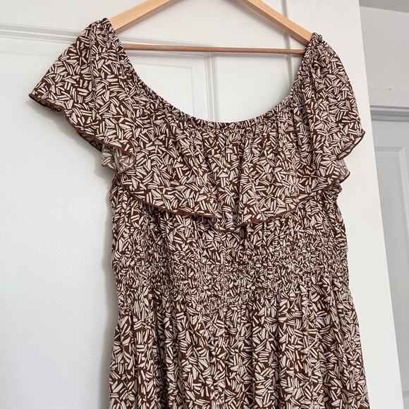 Old Navy Off The Shoulder Maxi Dress Women's 2x Brown Ruffle Prairie Western - Picture 6 of 8
